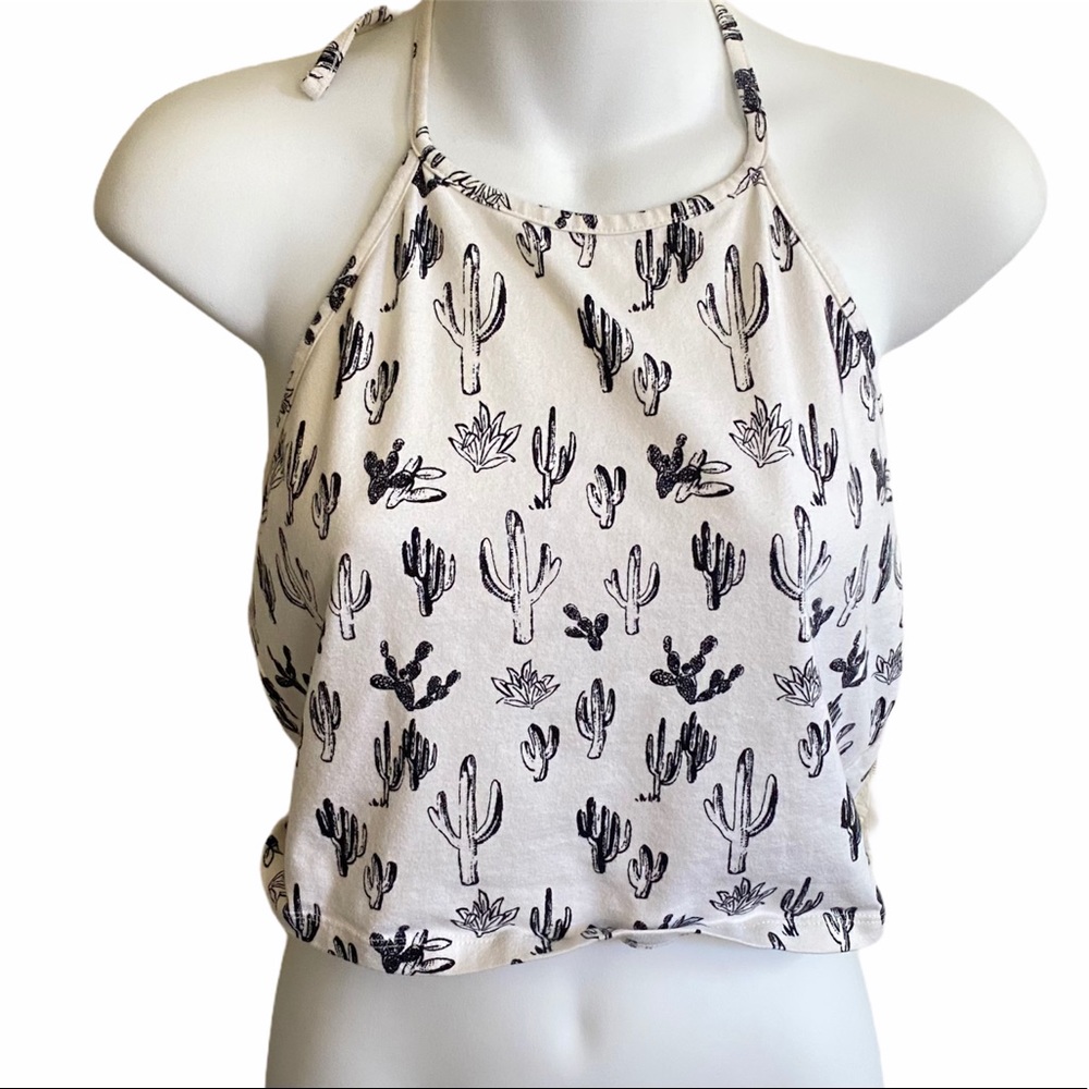 Forever 21 Cropped White Cactus  Halter Tank Top